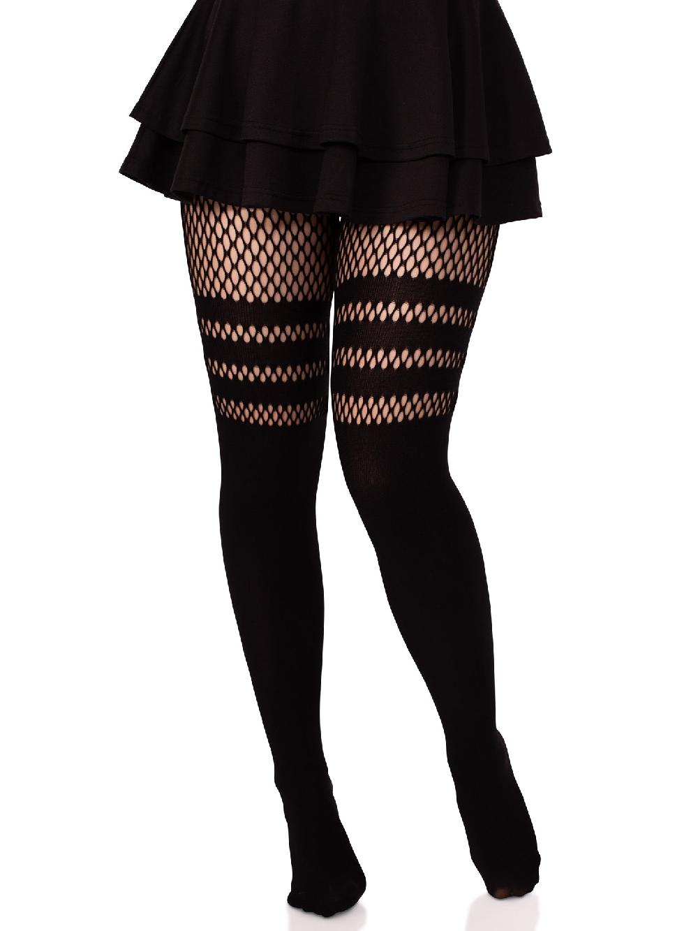 Leg Avenue Ada Tights With Fishnet Accent Black