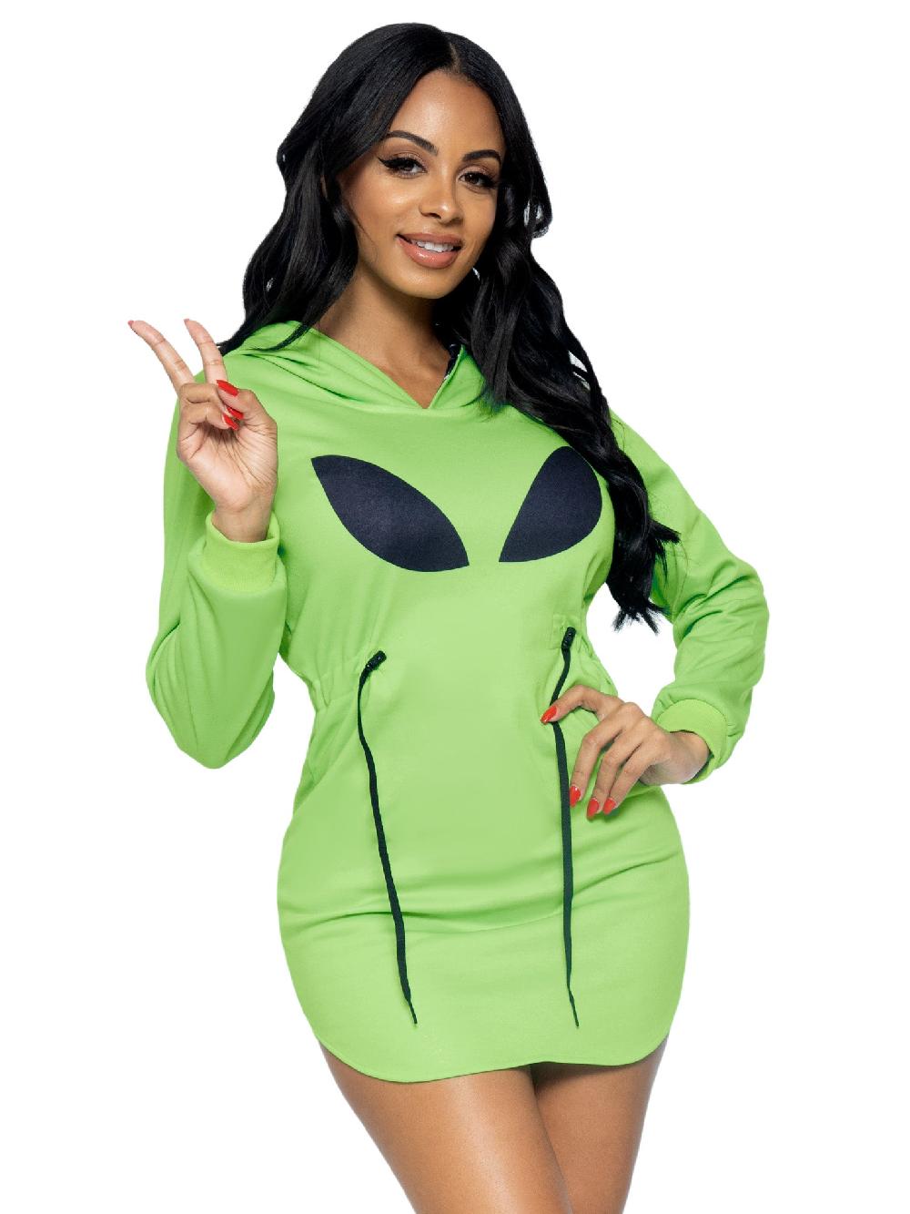 Leg Avenue Alien Hoodie Fleece Dress Green