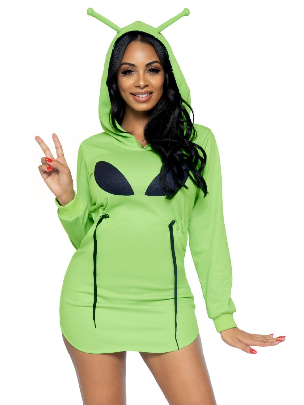 leg avenue Alien Hoodie Fleece Dress Green