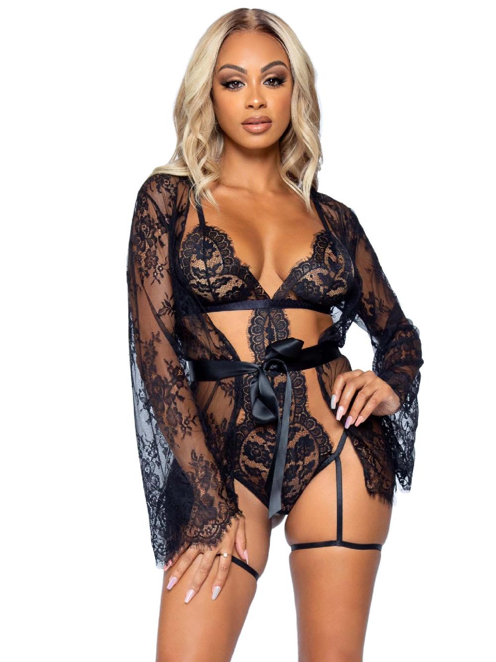 Leg Avenue All Romance Lace Teddy & Robe Set Red