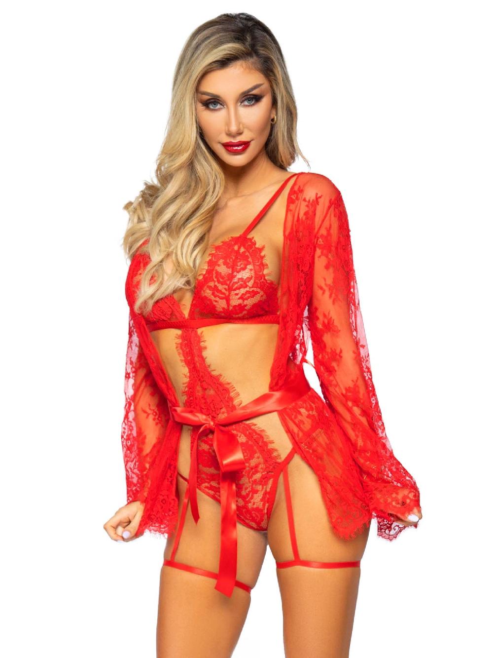 Leg Avenue All Romance Lace Teddy & Robe Set Red
