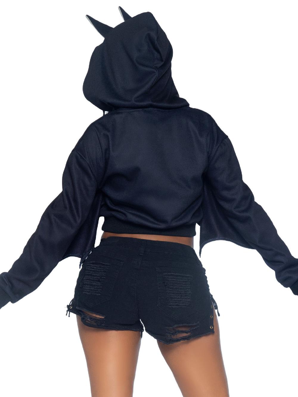 Leg Avenue Bat Cropped Hoodie With Wings Black