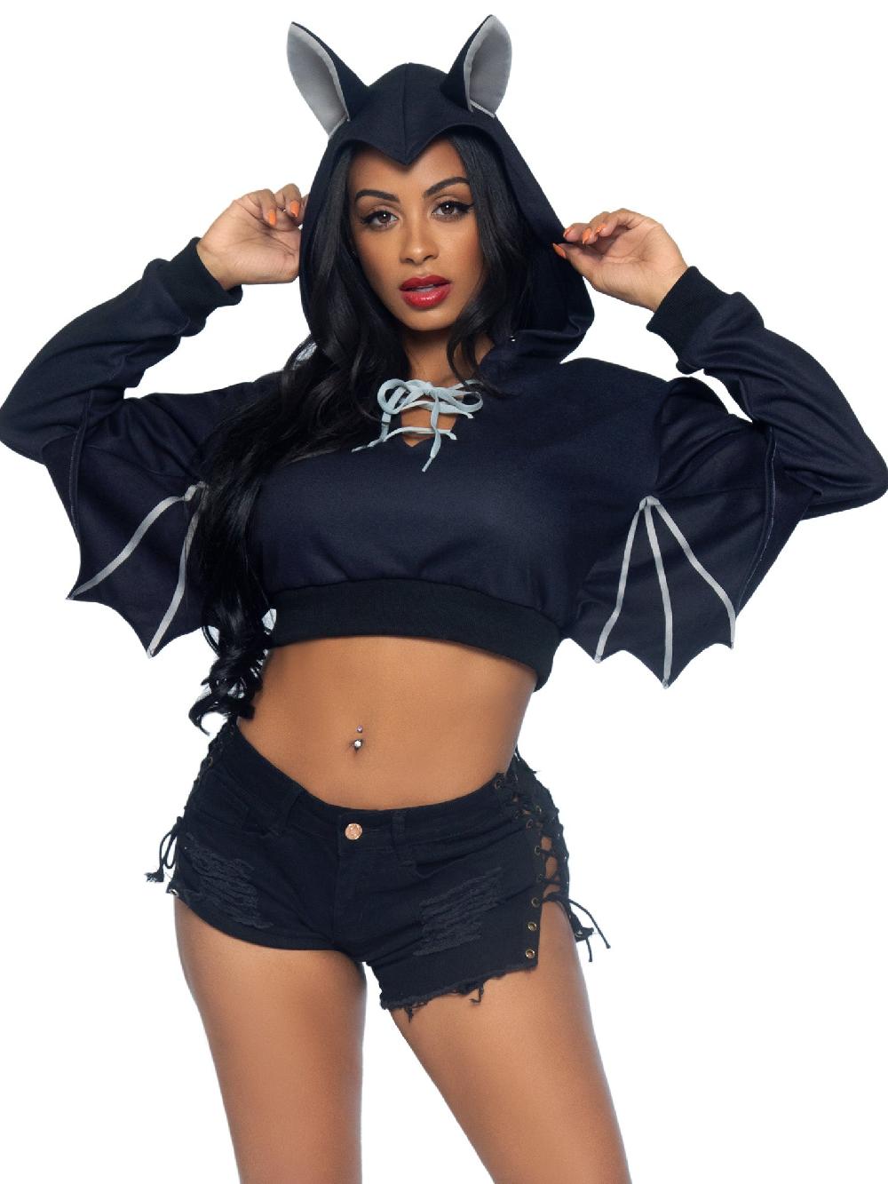 leg avenue Bat Cropped Hoodie With Wings Black