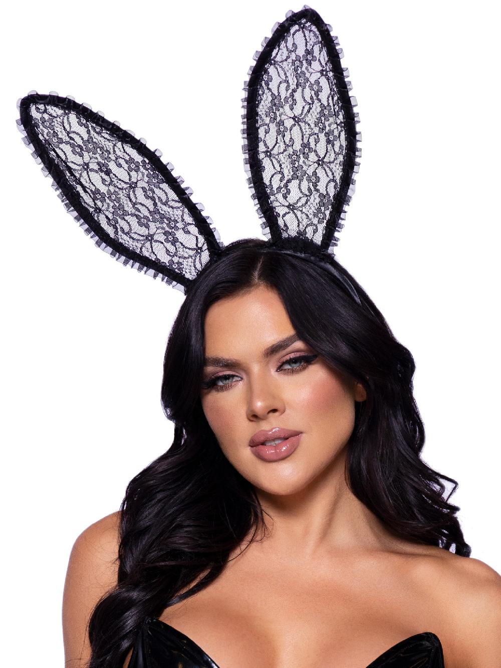 leg avenue Bendable Lace Bunny Ears Black