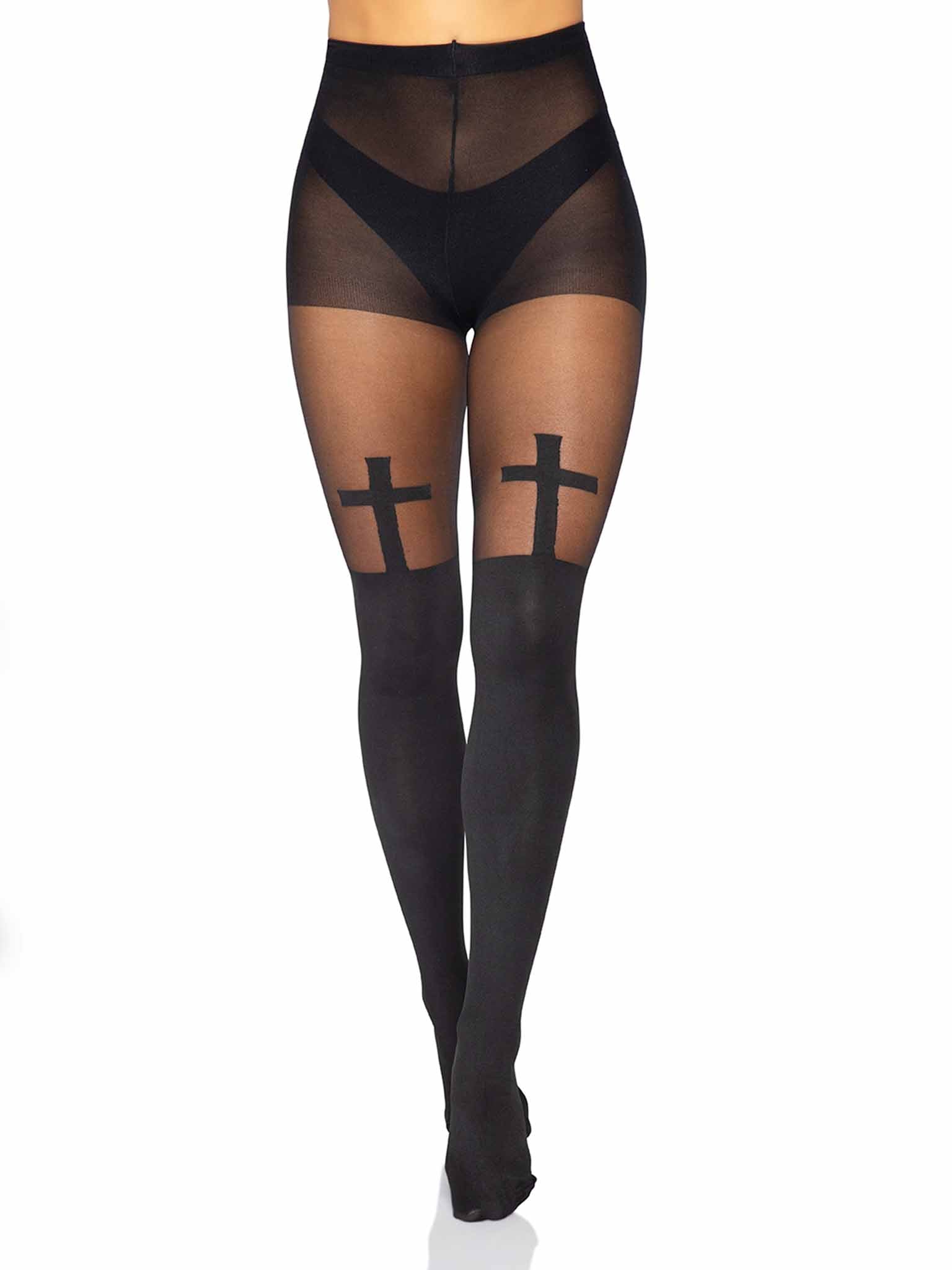 Leg Avenue Bless Me Cross Tights Black