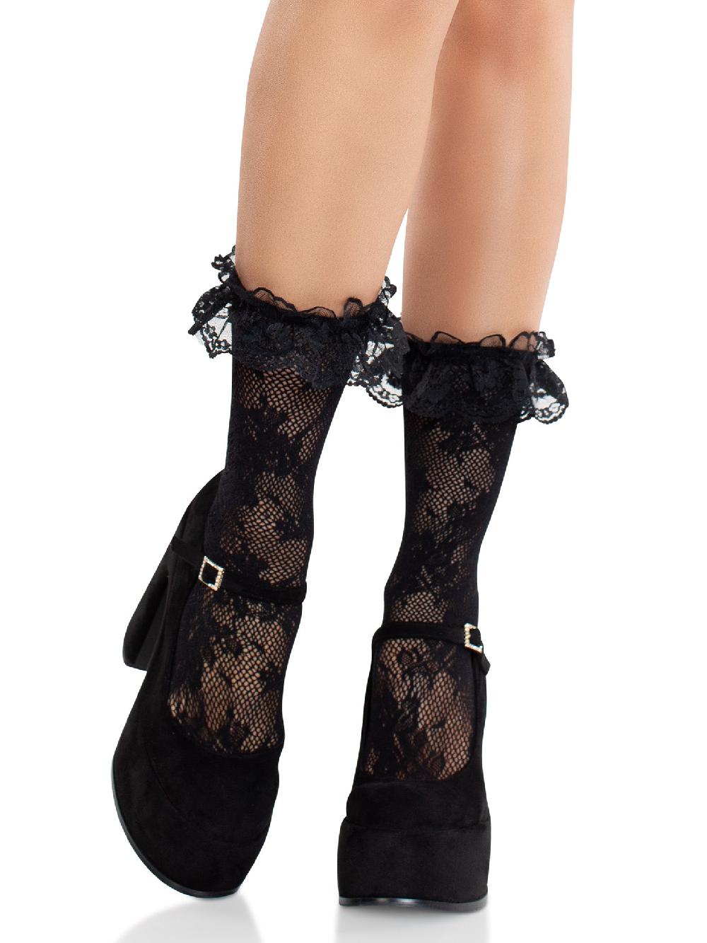 Leg Avenue Blossom Lace Ankle Socks Black