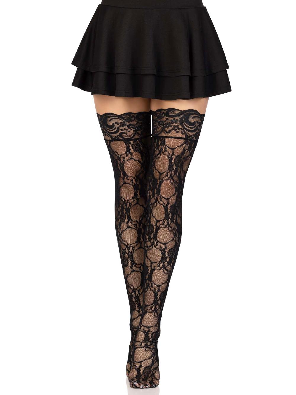 Leg Avenue Bree Floral Lace Thigh Highs Black