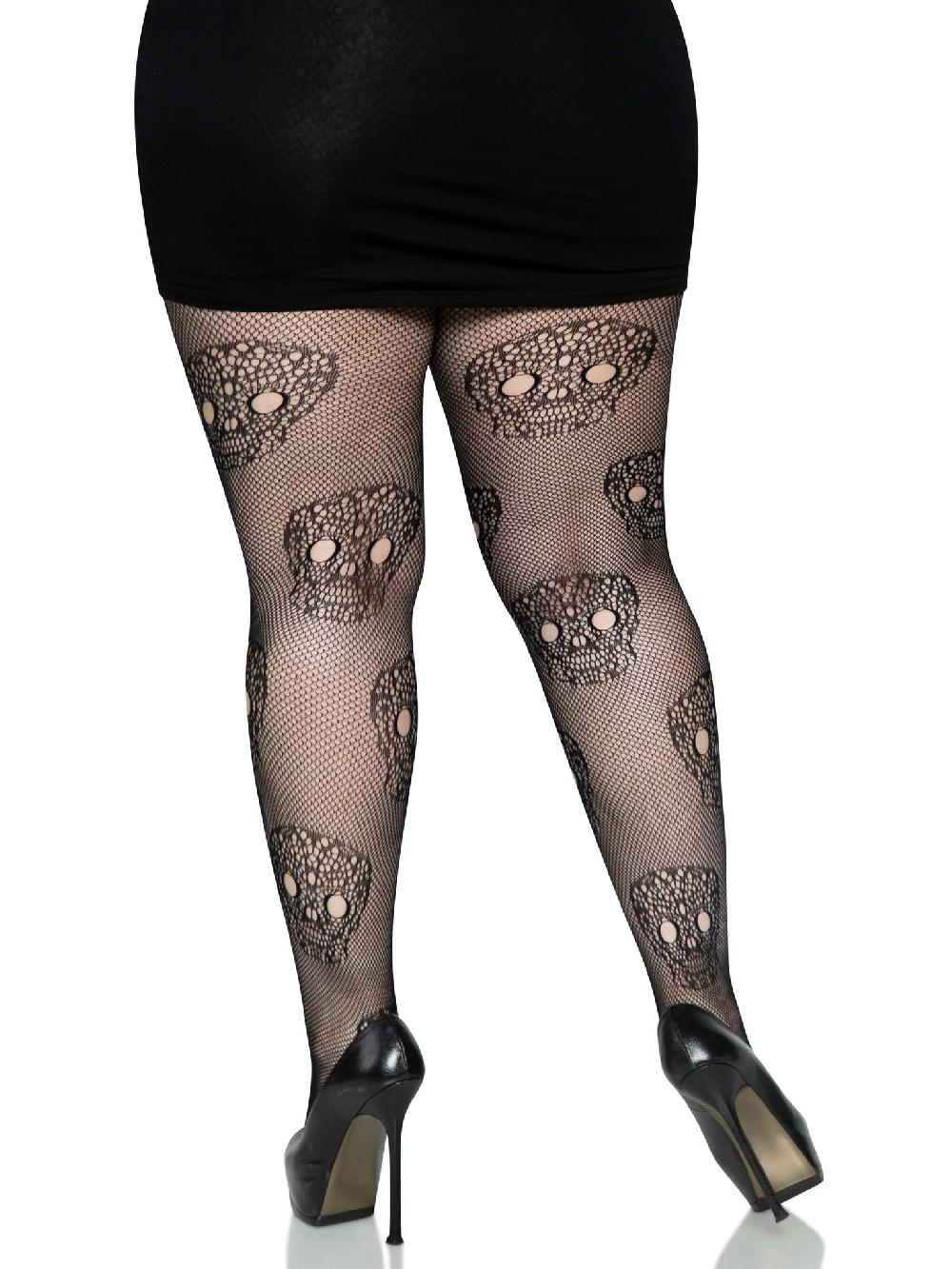 Leg Avenue Calavera Plus Lace Skull Tights Black