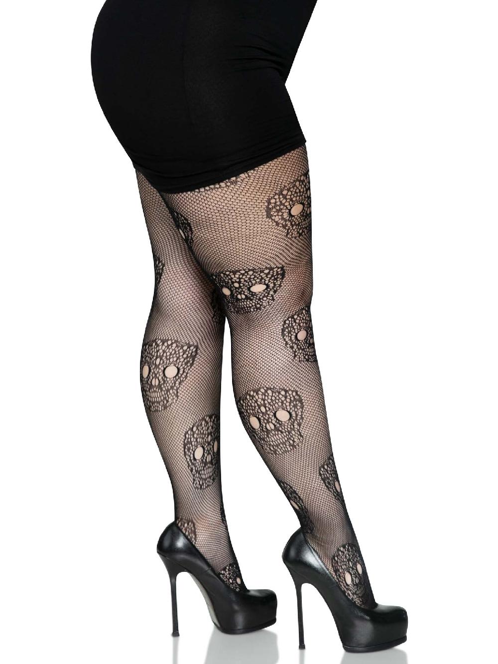 Leg Avenue Calavera Plus Lace Skull Tights Black