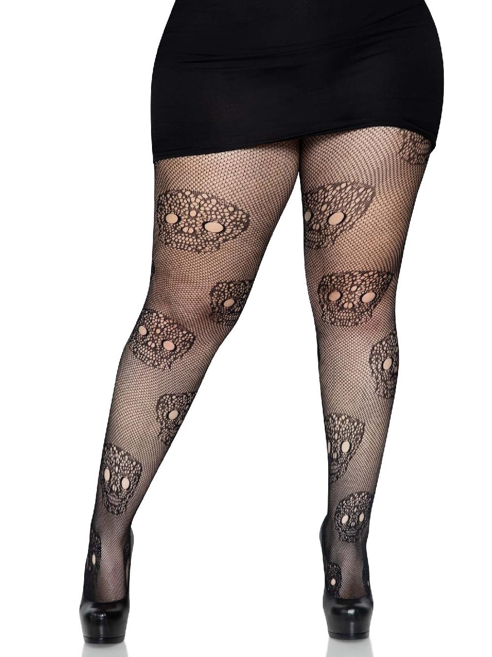 leg avenue Calavera Plus Lace Skull Tights Black