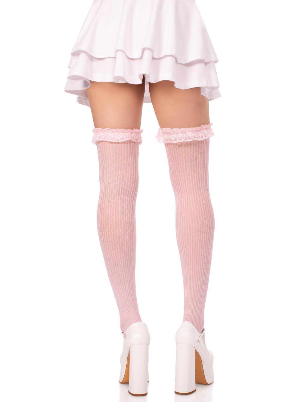 Leg Avenue Calliope Striped Thigh Highs Light Pink