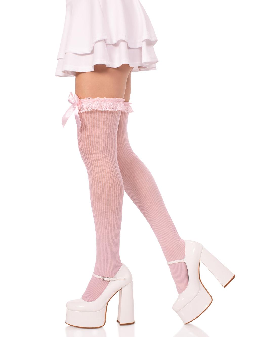 Leg Avenue Calliope Striped Thigh Highs Light Pink