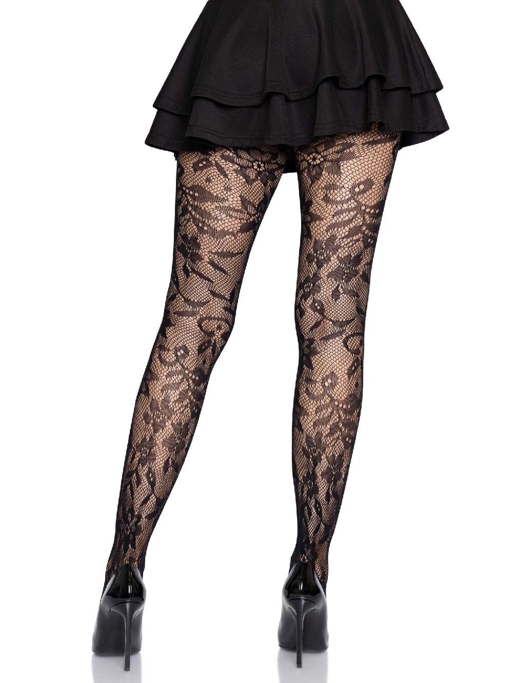 Leg Avenue Chantilly Floral Lace Tights Black