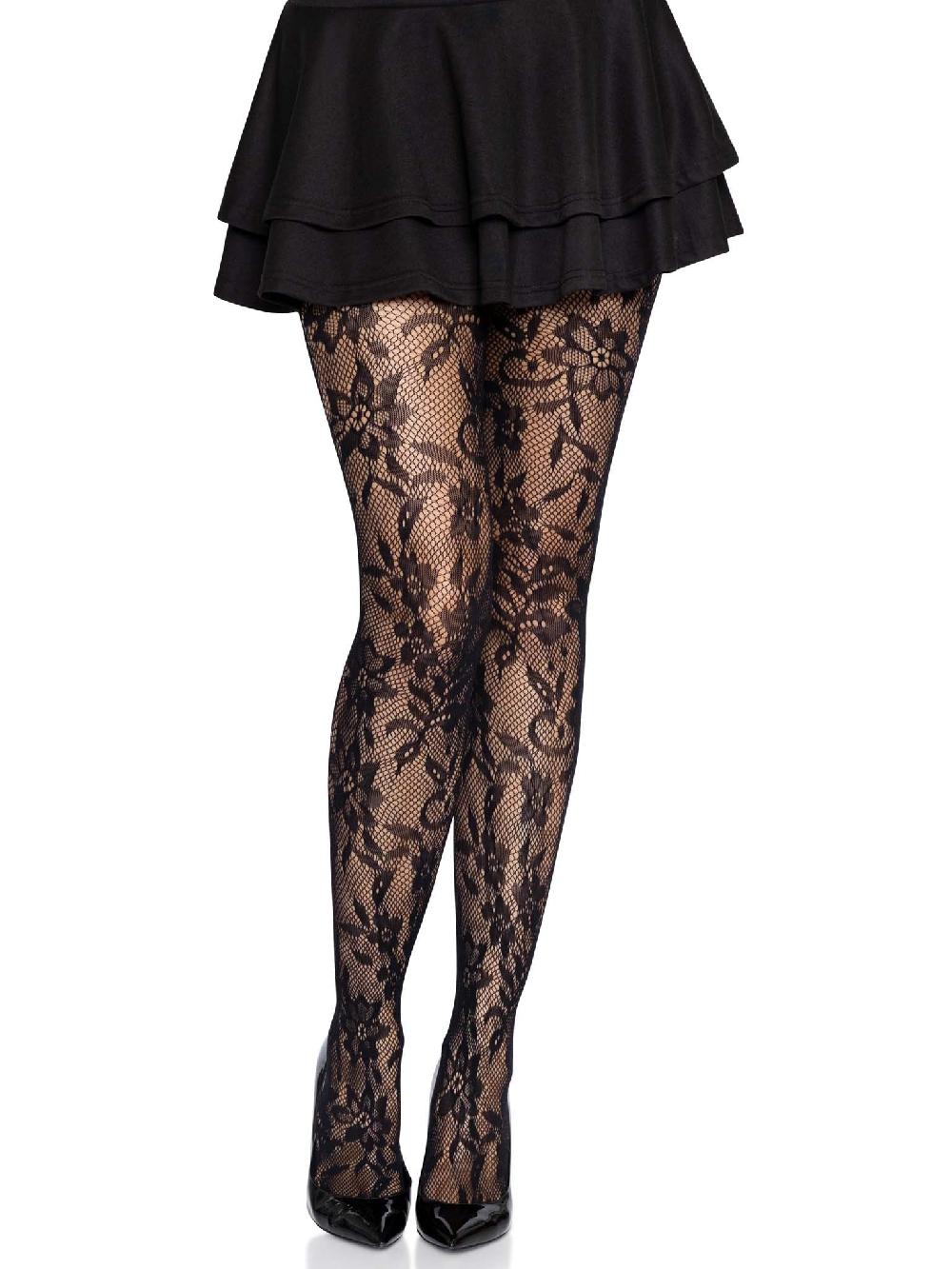 Leg Avenue Chantilly Floral Lace Tights Black