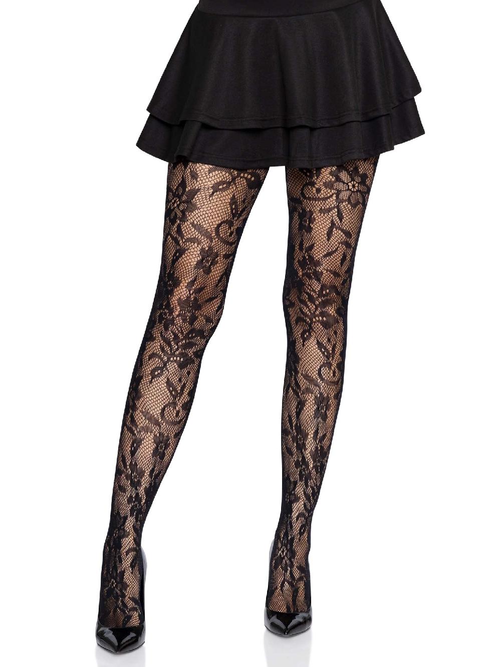 leg avenue Chantilly Floral Lace Tights Black