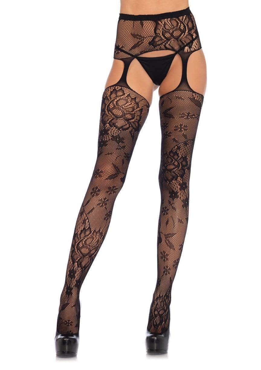 leg avenue Chelsea Floral Lace Stockings Black