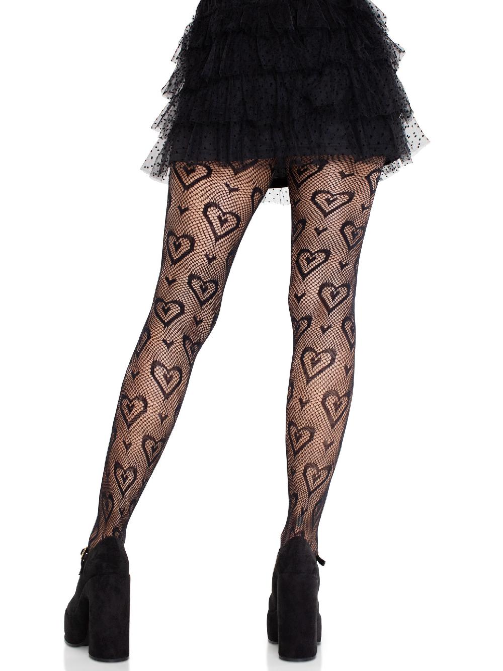 Leg Avenue Cherie Heart Net Tights Black