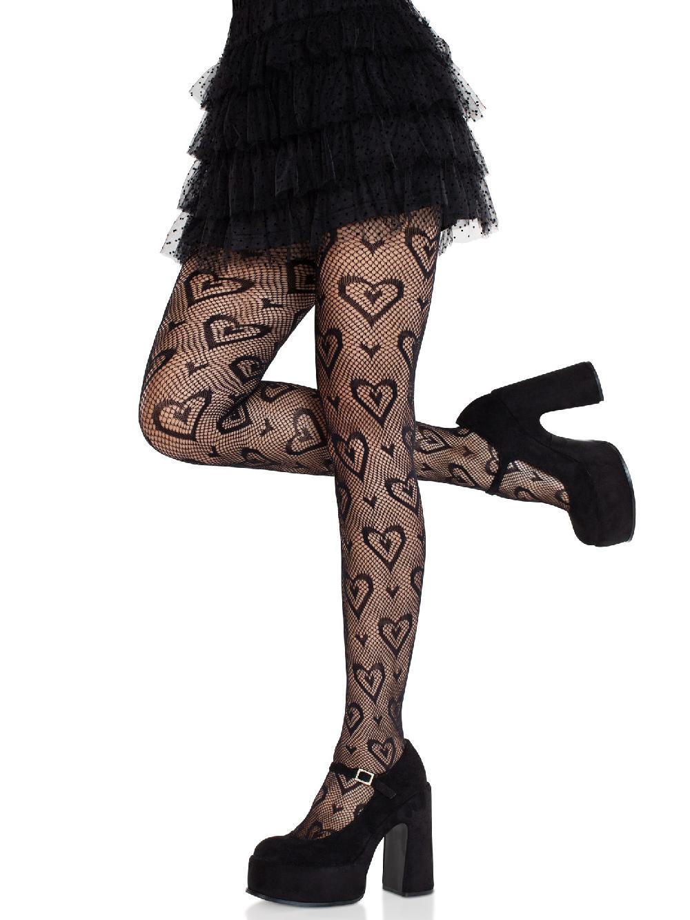 Leg Avenue Cherie Heart Net Tights Black