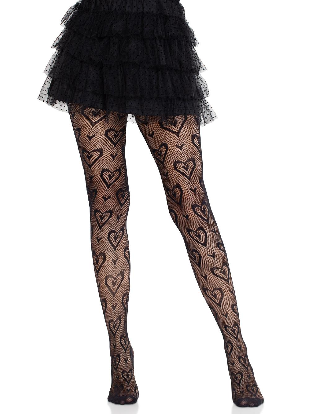 Leg Avenue Cherie Heart Net Tights Black