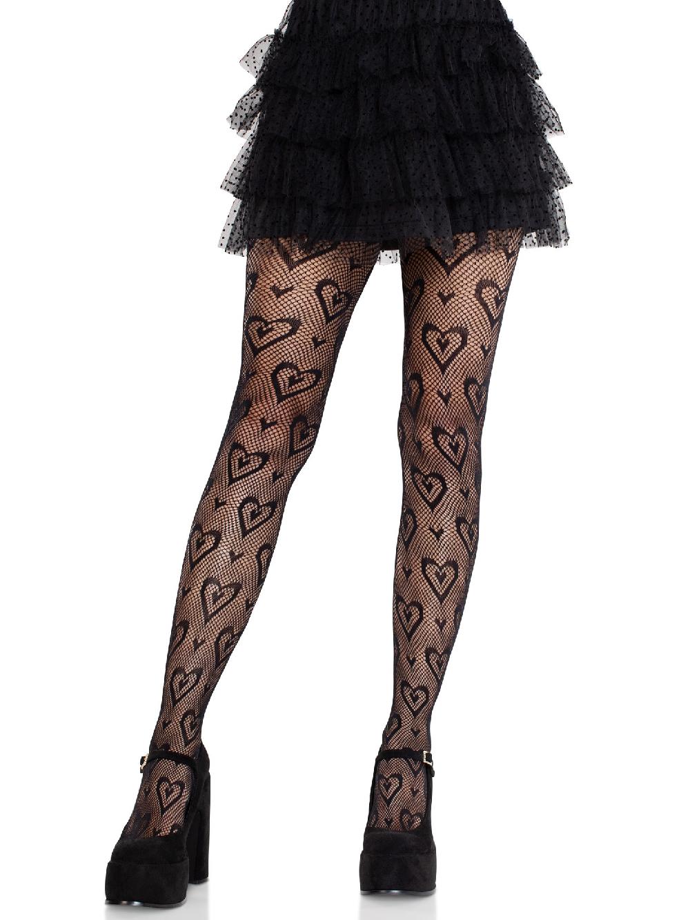 leg avenue Cherie Heart Net Tights Black