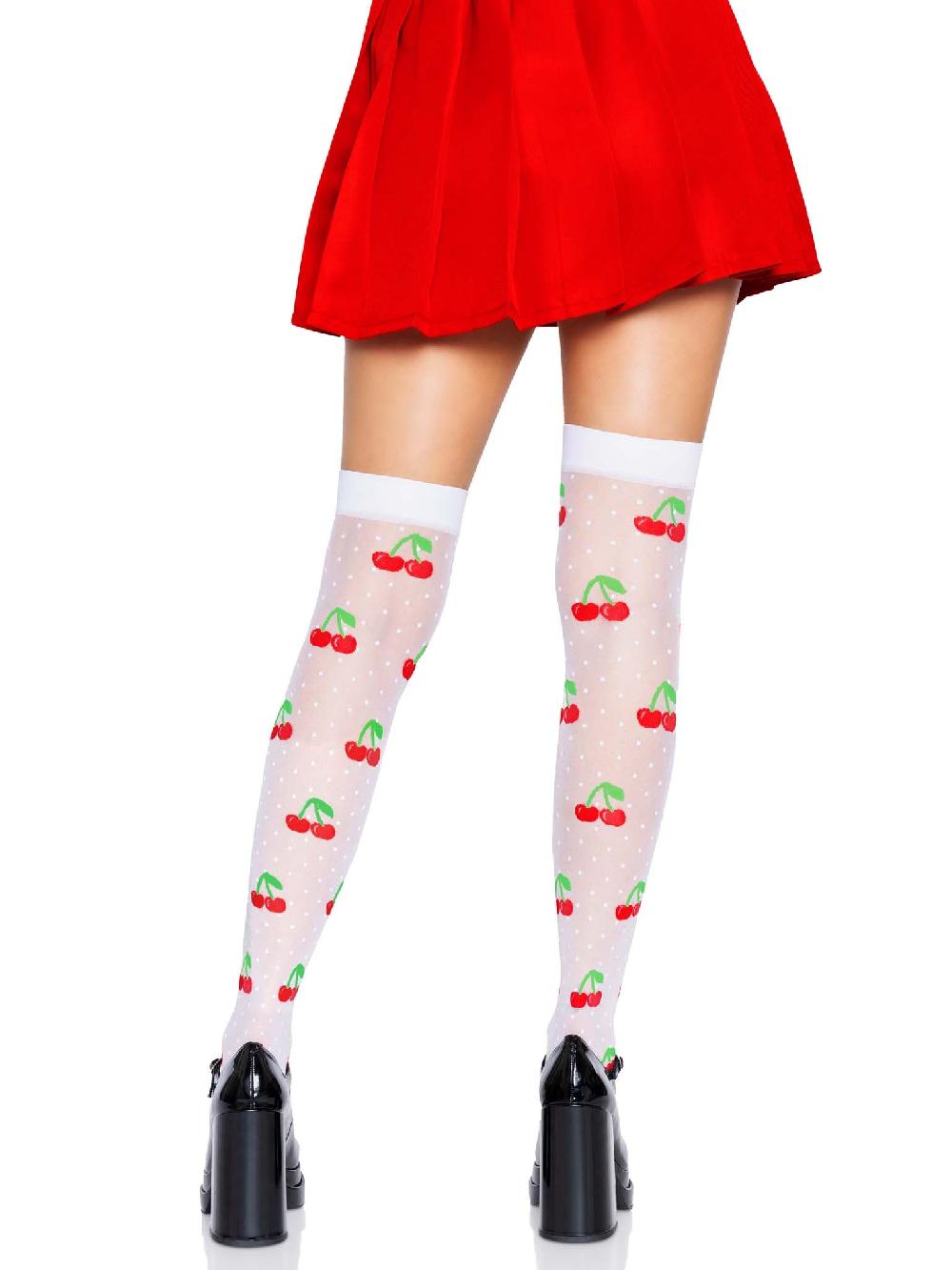 Leg Avenue Cherry Dot Thigh Highs White/Red
