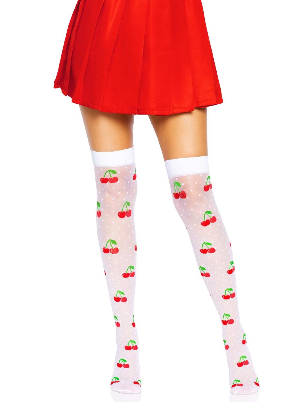 Leg Avenue Cherry Dot Thigh Highs White/Red