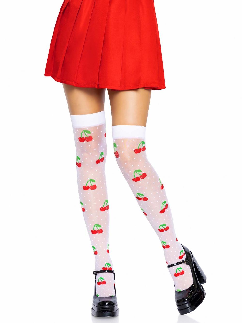 leg avenue Cherry Dot Thigh Highs White/Red