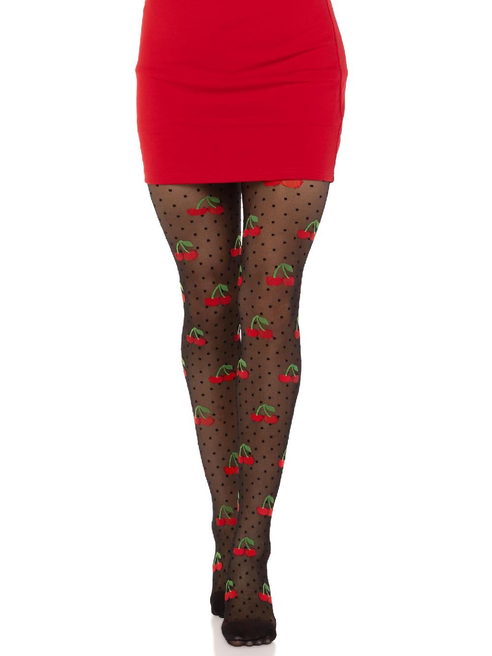 Leg Avenue Cherry Pie Dotted Tights Black