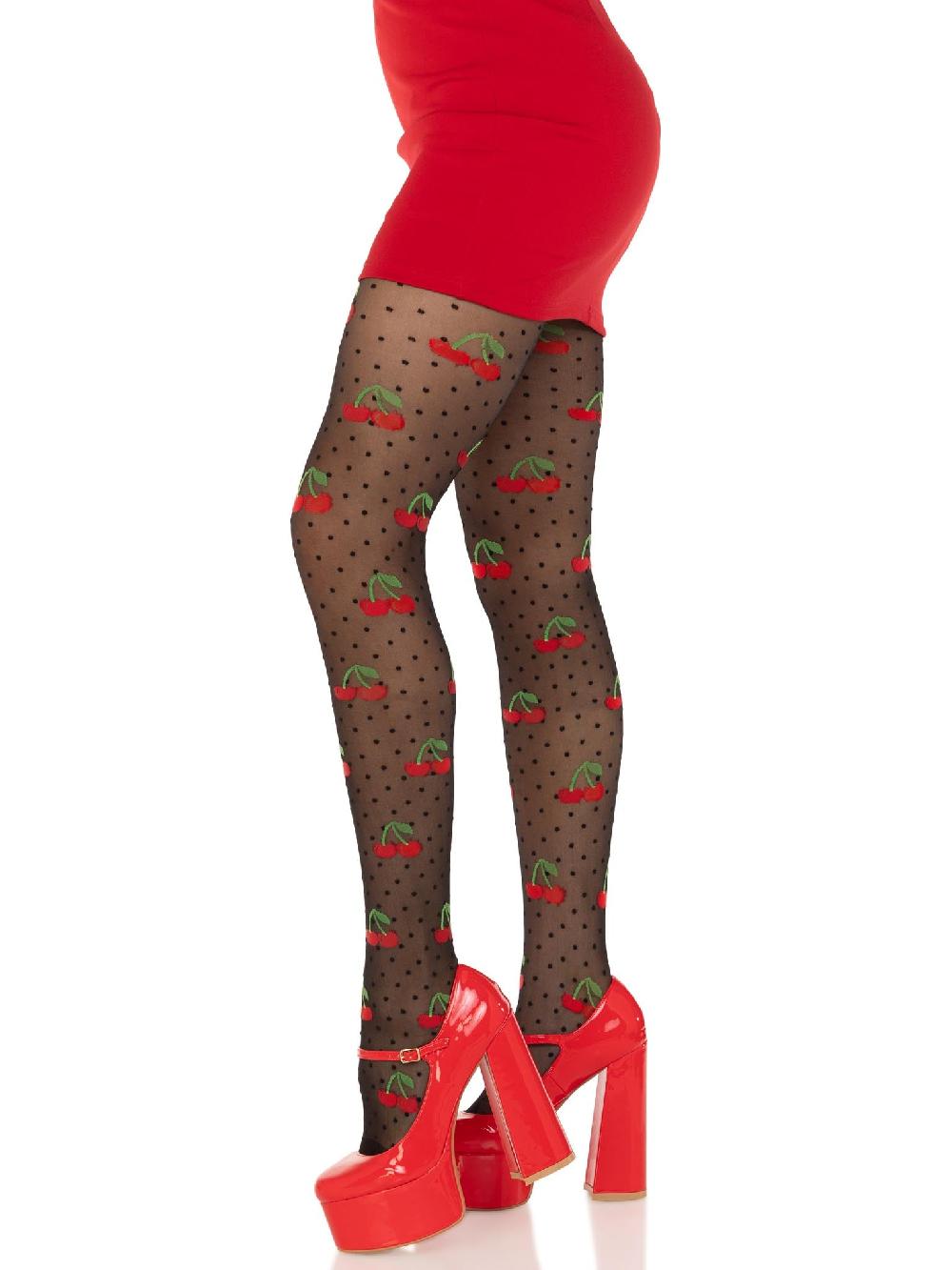Leg Avenue Cherry Pie Dotted Tights Black