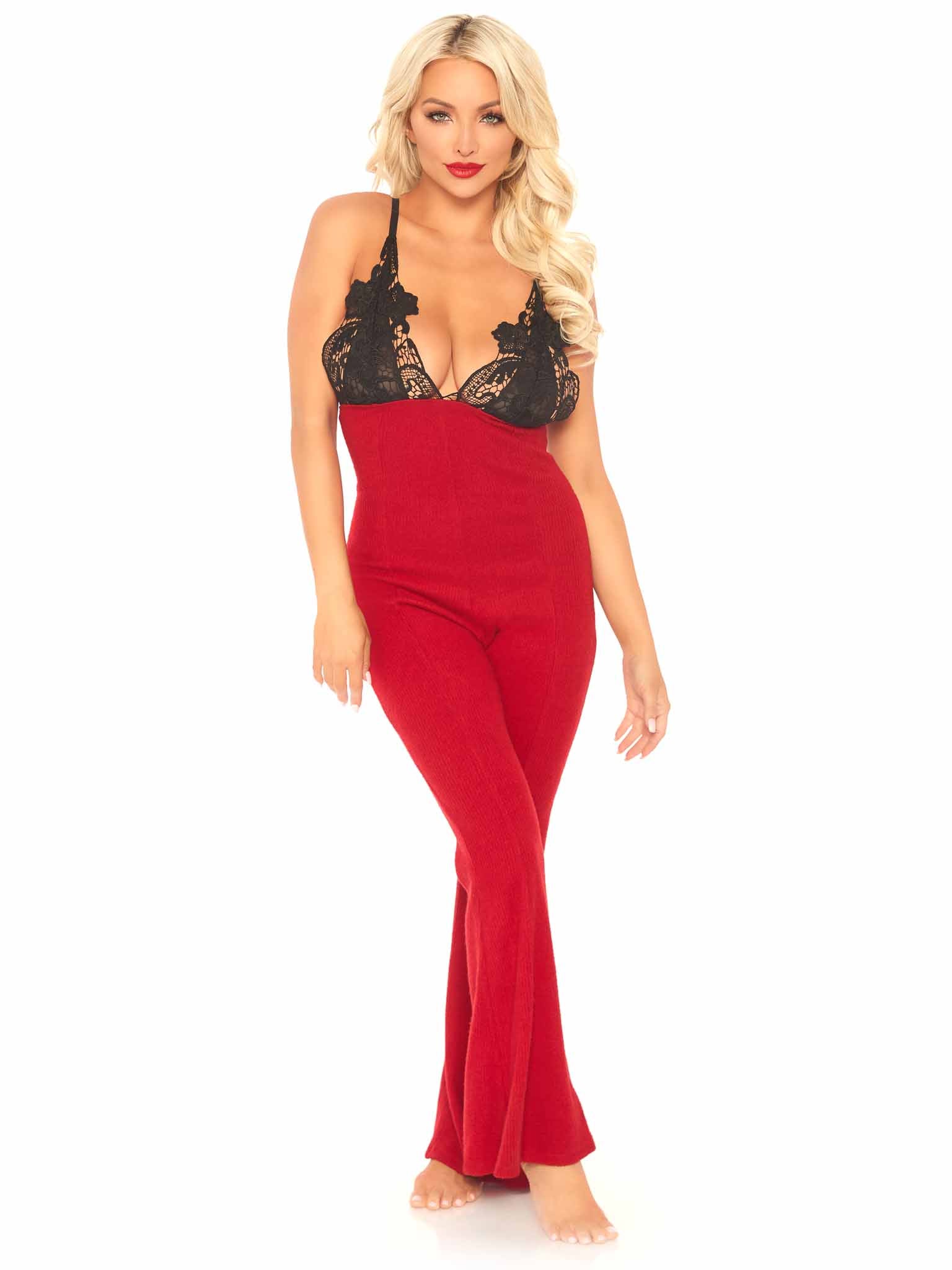 Leg Avenue Chill Vibes Ribbed Onesie Red/Black