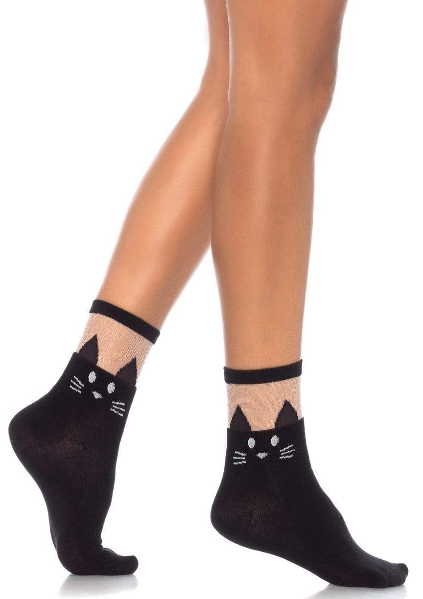 leg avenue Daphne Black Cat Ankle Socks Black