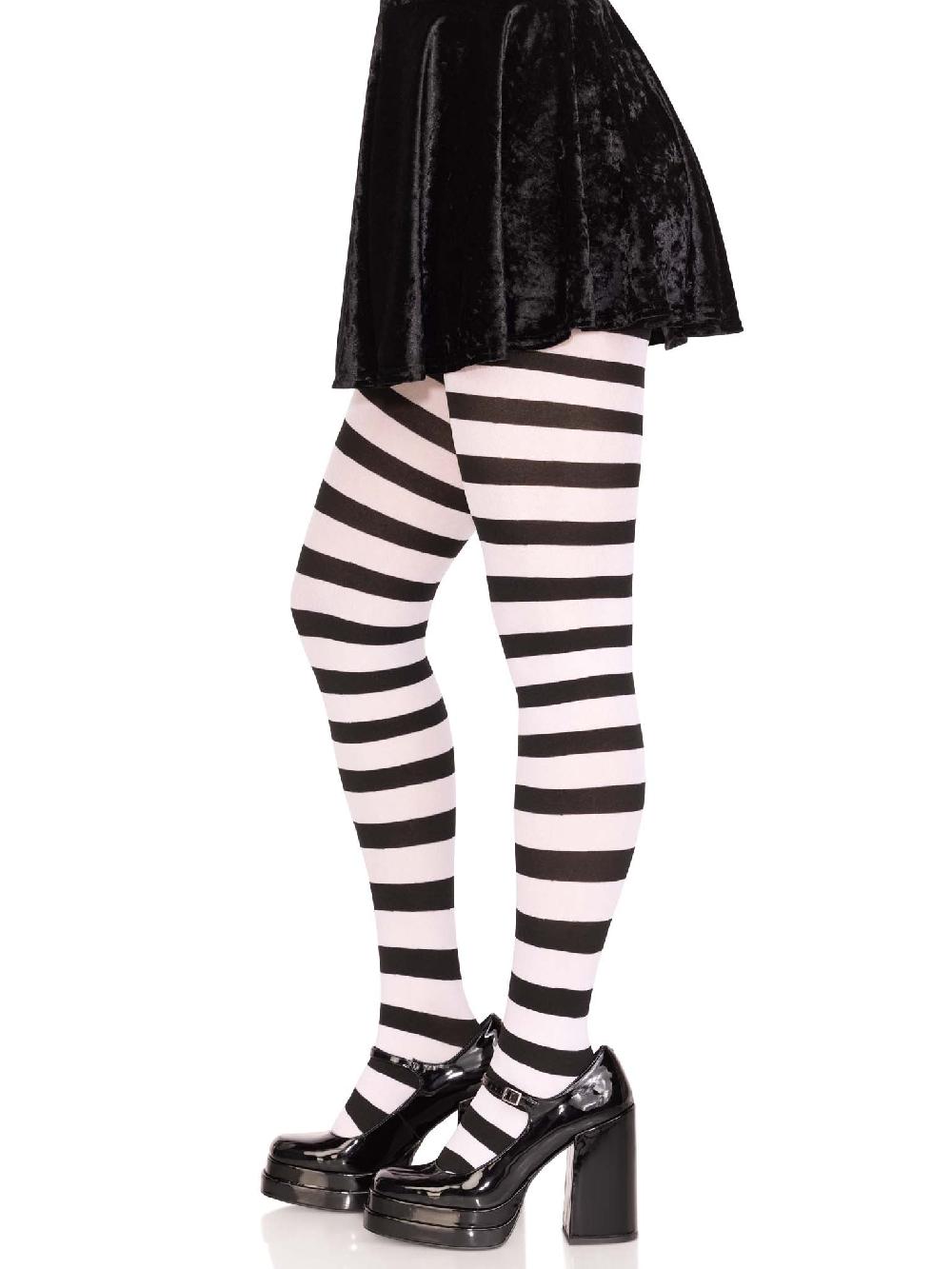 Leg Avenue Darby Striped Opaque Tights Black/White
