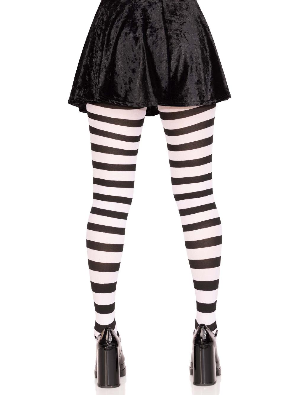 Leg Avenue Darby Striped Opaque Tights Black/White
