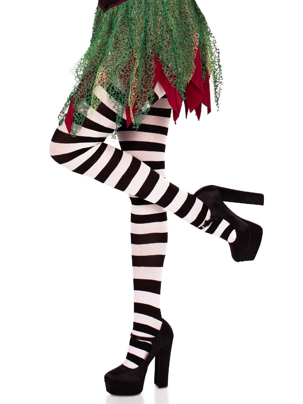 Leg Avenue Darby Striped Opaque Tights Black/White