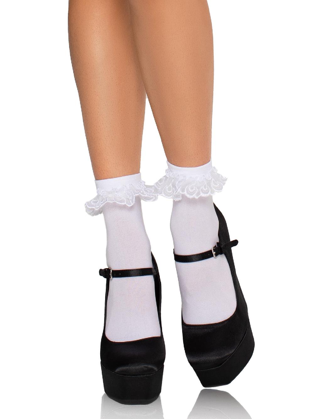 leg avenue Diem Lace Ruffle Anklet Socks Black