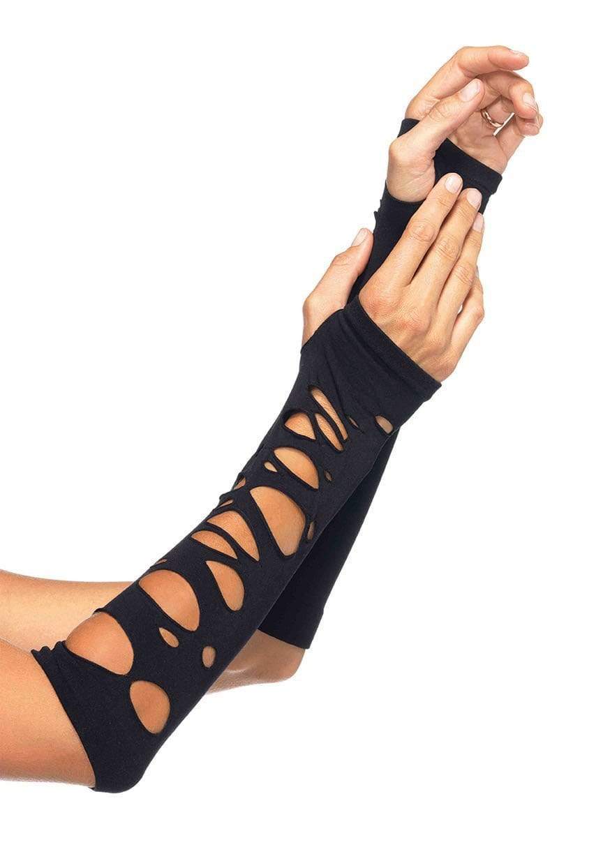 Leg Avenue Distressed Arm Warmer Gloves Black