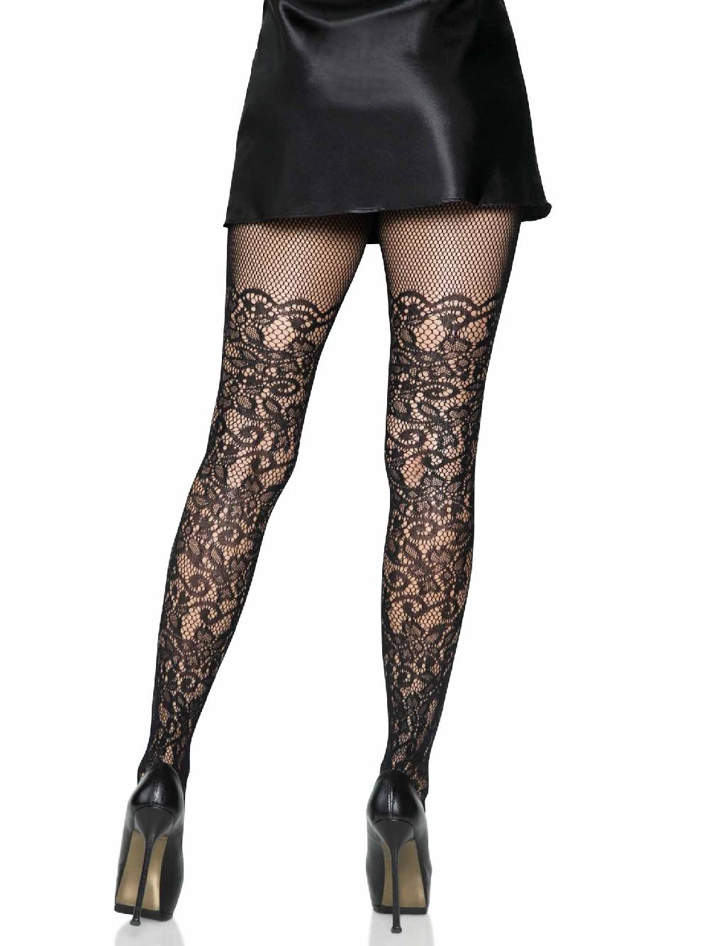 Leg Avenue Drew Floral Vine Fishnet Tights Black