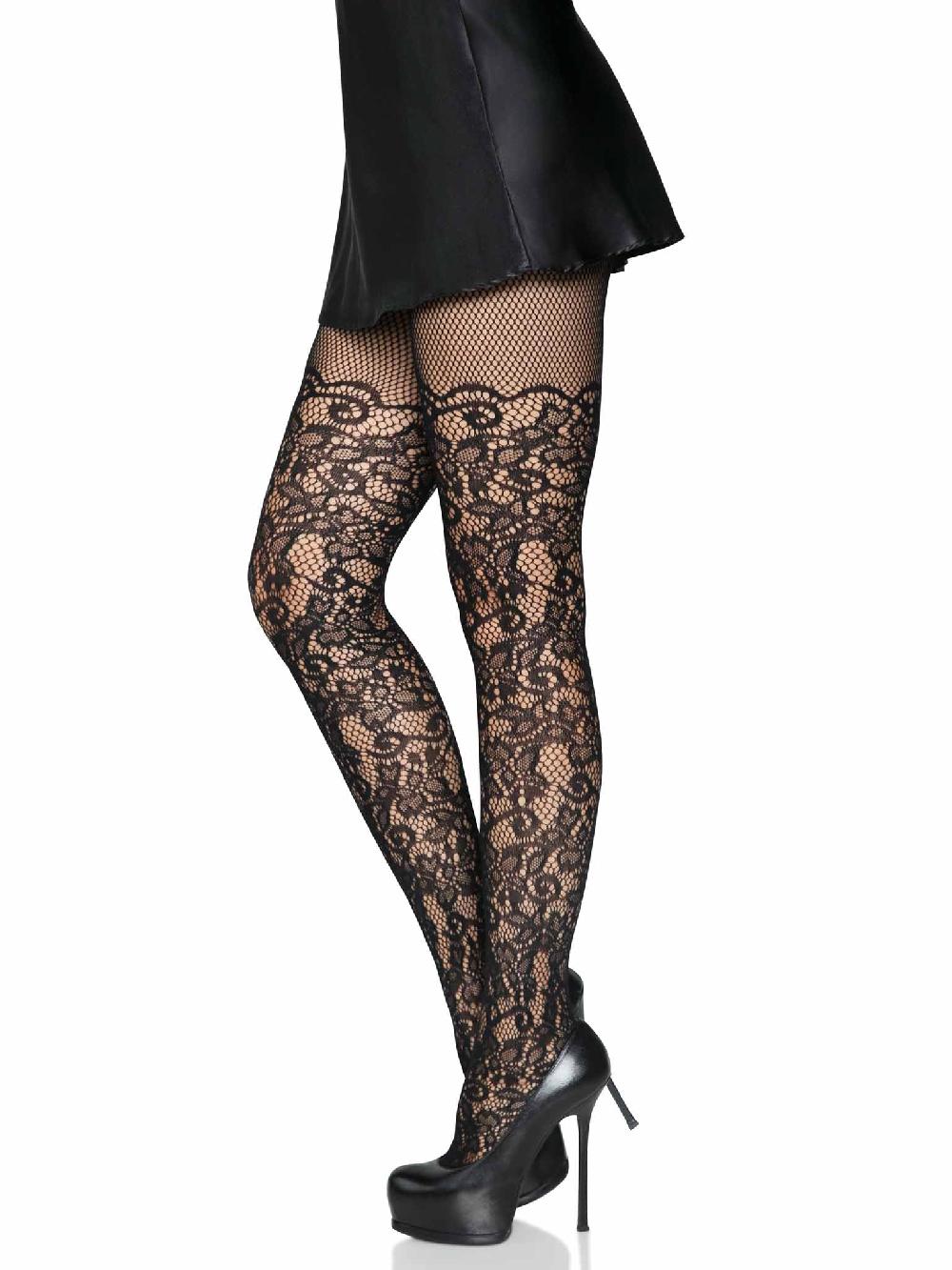 Leg Avenue Drew Floral Vine Fishnet Tights Black