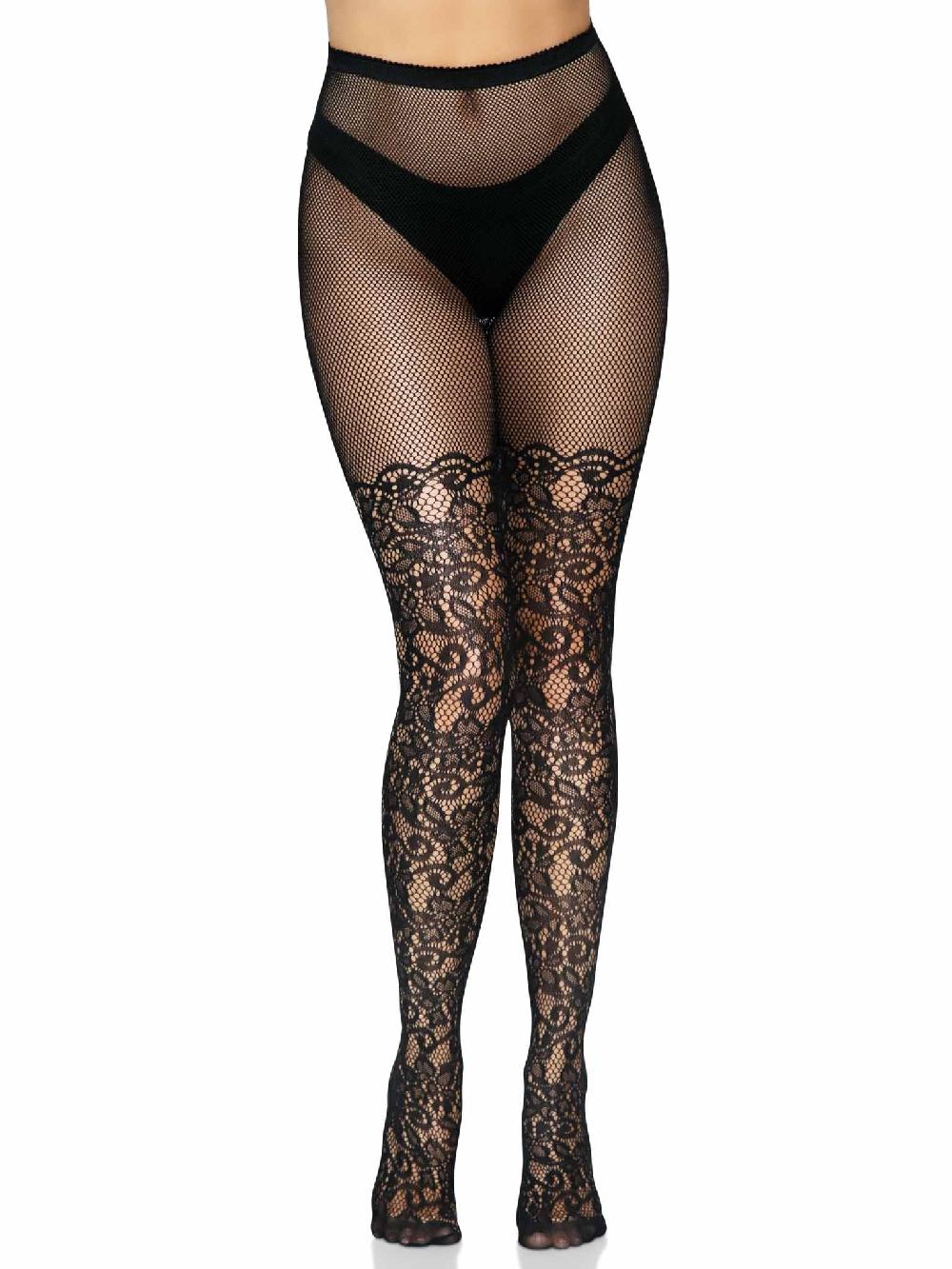 Leg Avenue Drew Floral Vine Fishnet Tights Black