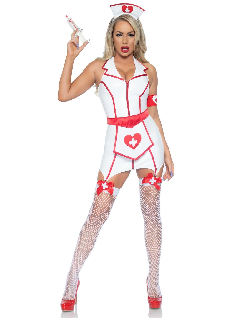 Leg Avenue ER Hottie Nurse Vinyl Costume White/Red
