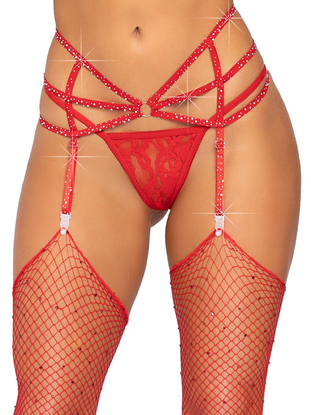 leg avenue Estée Rhinestone Garter Belt Red
