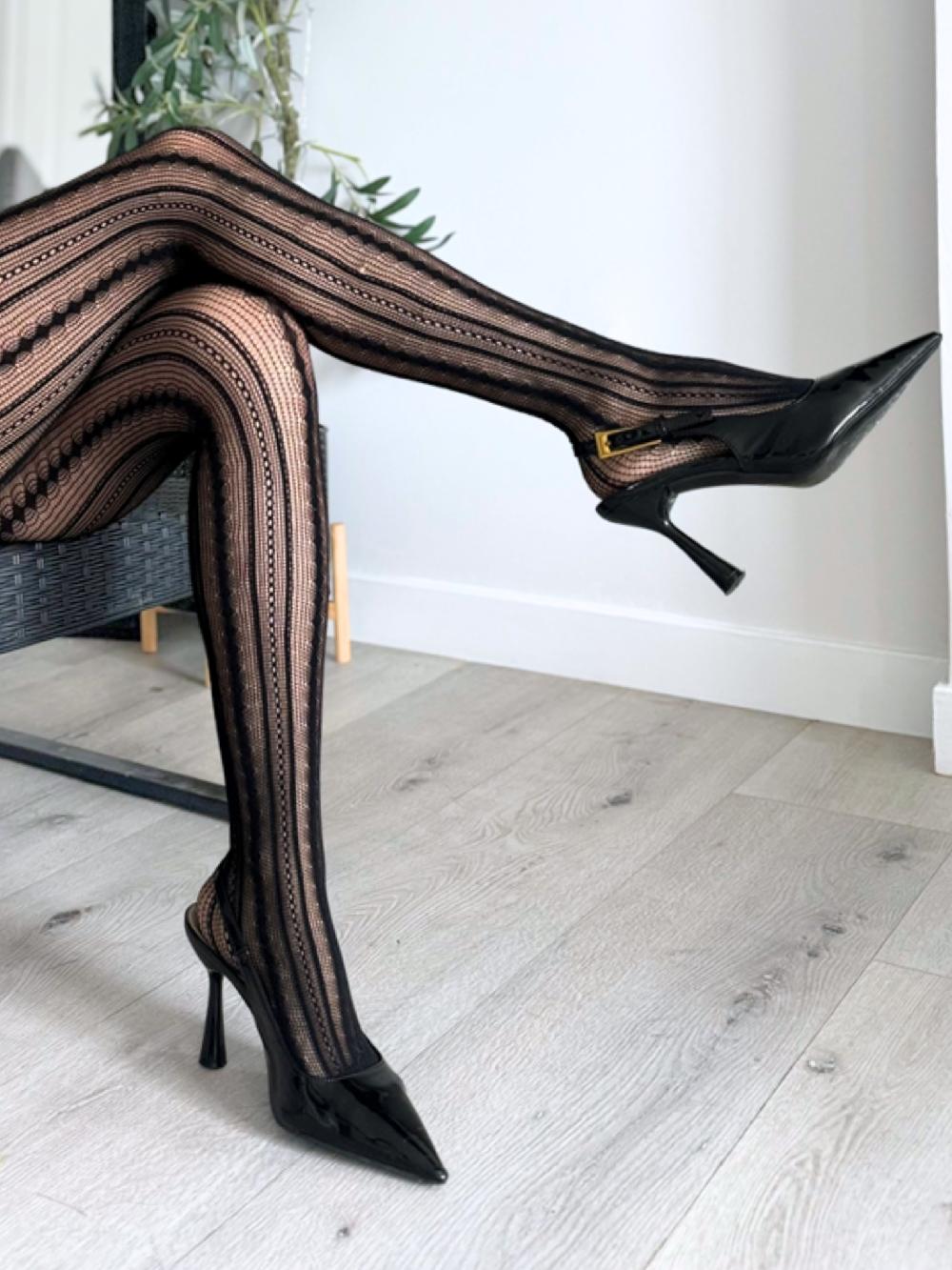 Leg Avenue Eve Vintage Pinstripe Net Tights Black