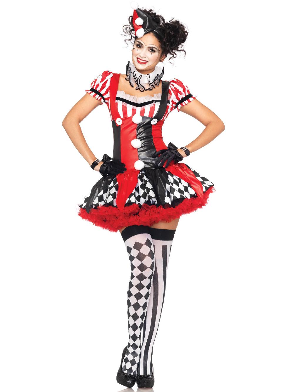 Leg Avenue Harlequin Clown Costume Black/Red