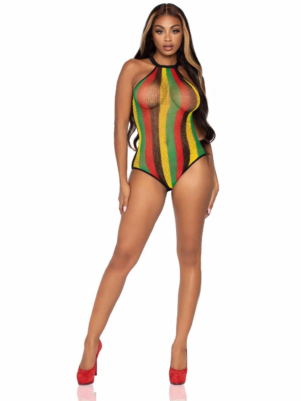 Leg Avenue Higher Love Fishnet Bodysuit Rasta