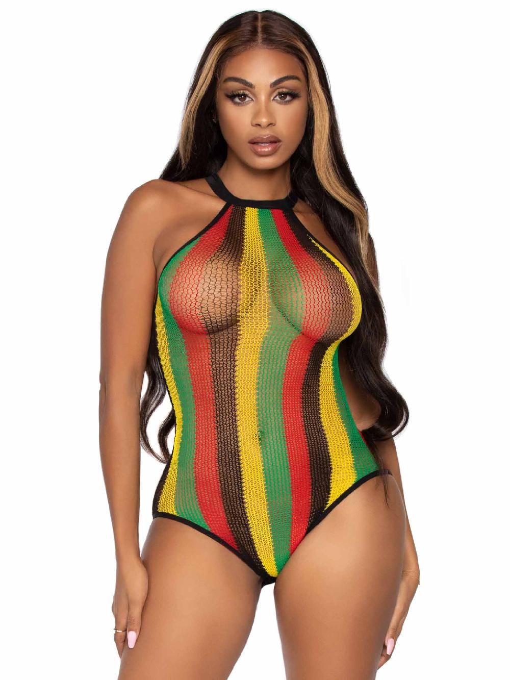 leg avenue Higher Love Fishnet Bodysuit Rasta