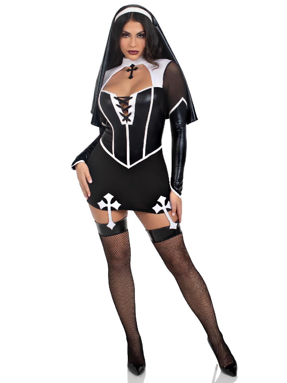 Leg Avenue Holy Hottie Nun Costume Black/White