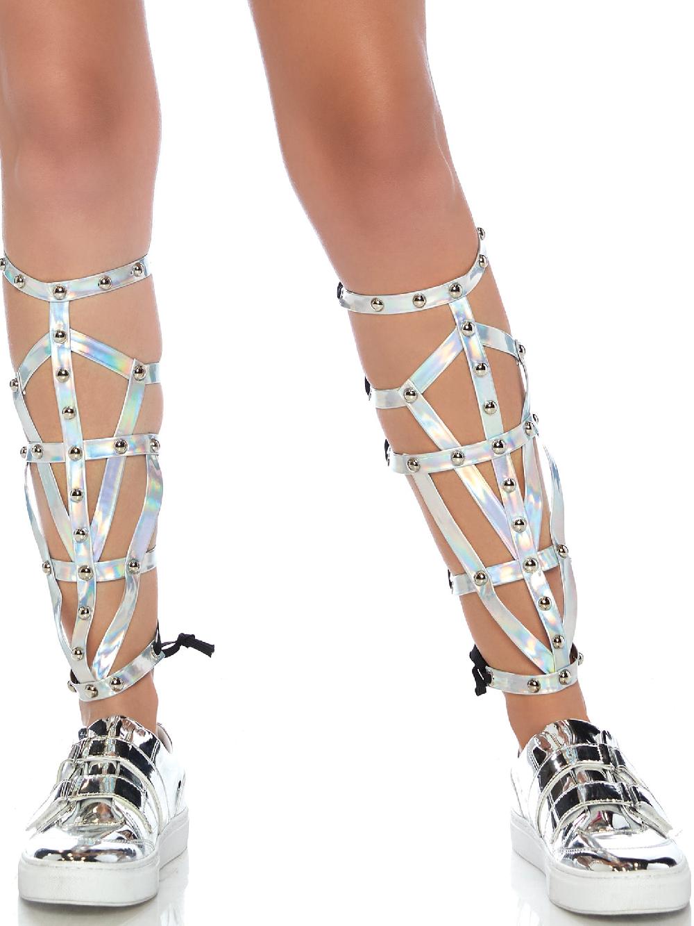 leg avenue Iridescent Studded Shin Guards Silver