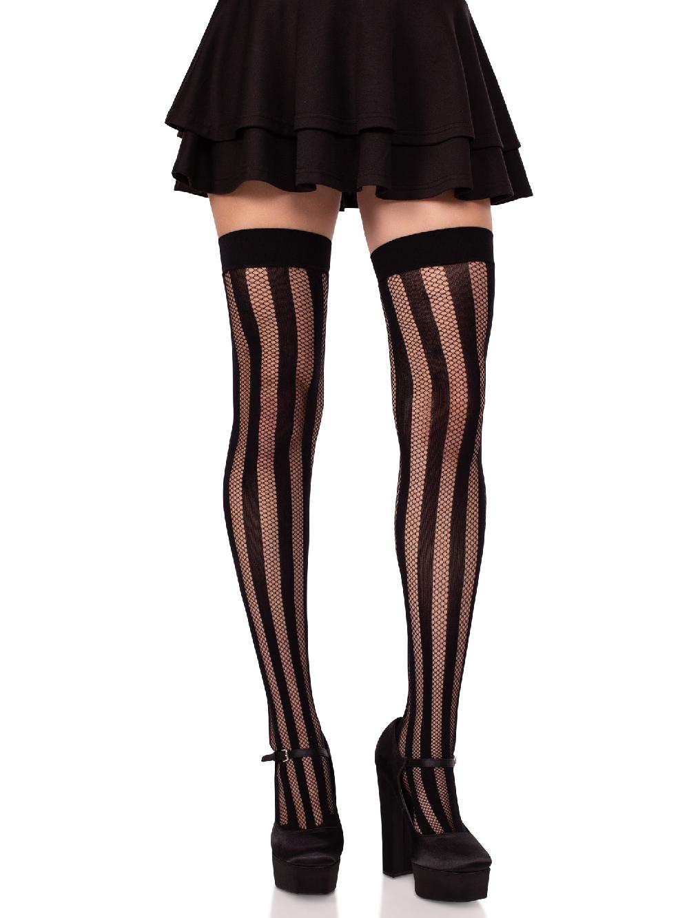 leg avenue Krya Striped Net Thigh Highs Black