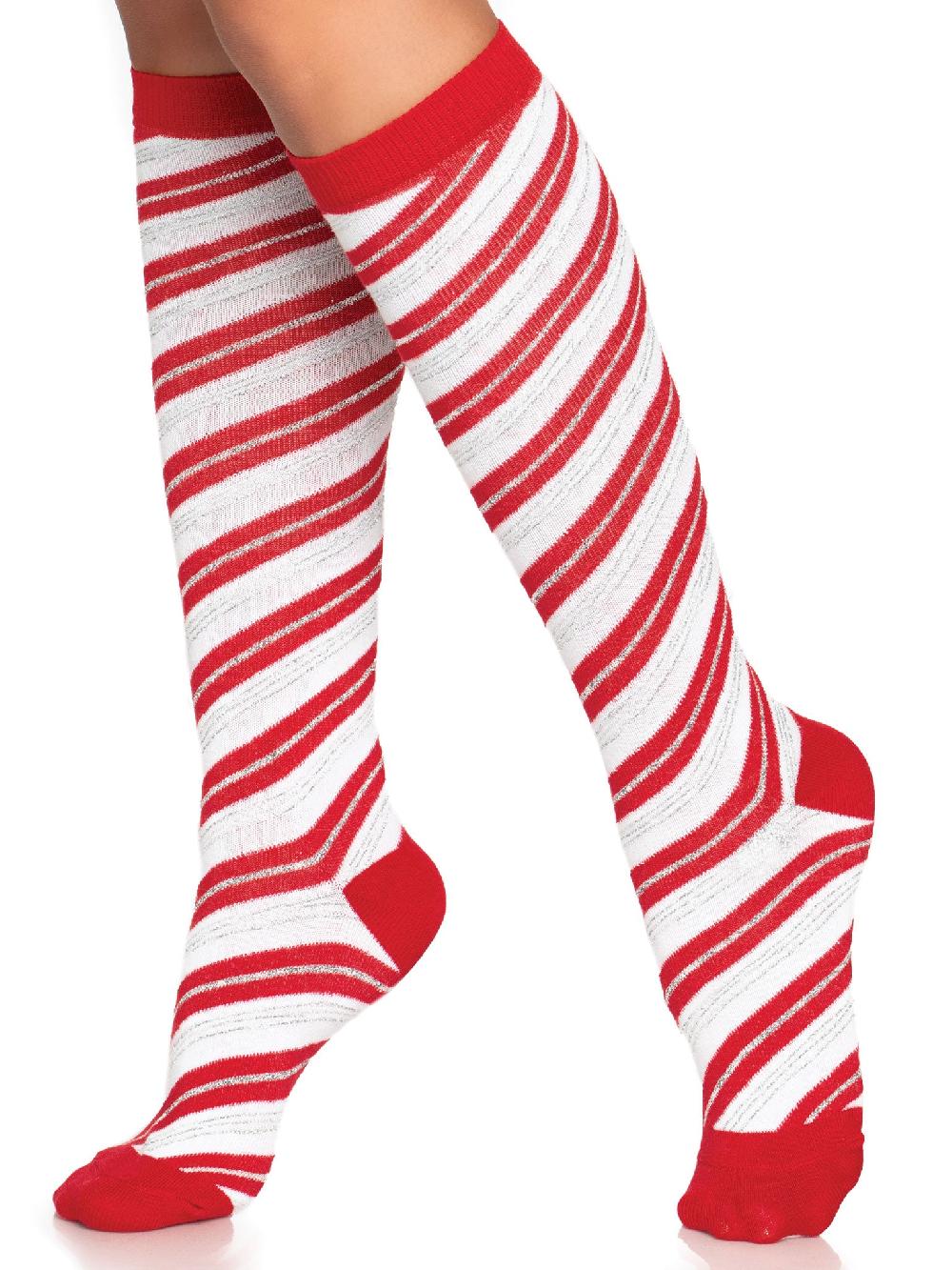 Leg Avenue Krystal Candy Cane Knee Socks Red/White