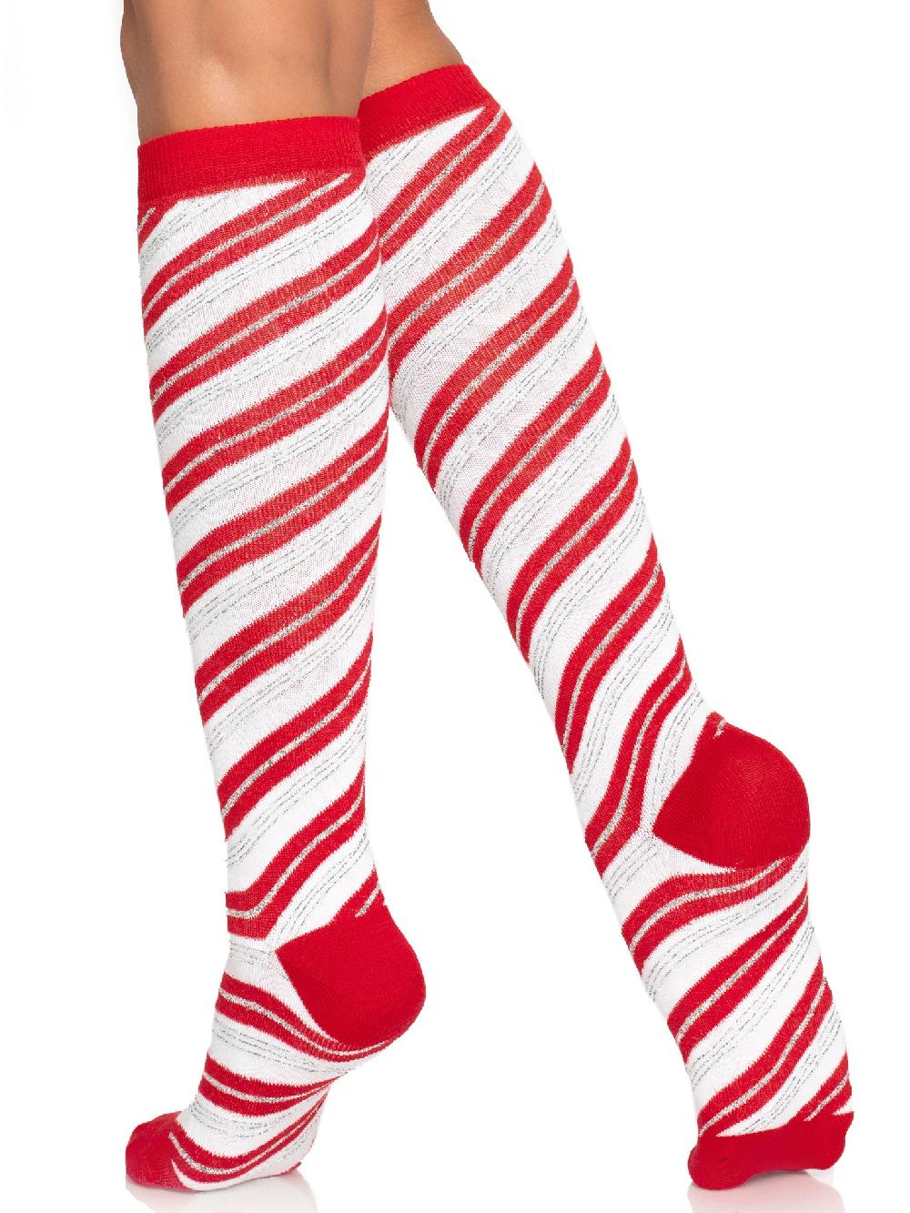 Leg Avenue Krystal Candy Cane Knee Socks Red/White